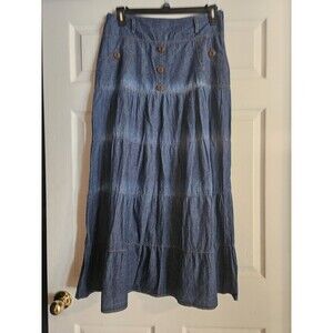 Moda Esila Denim Maxi Skirt With Buttons Modest Size 42 Womens